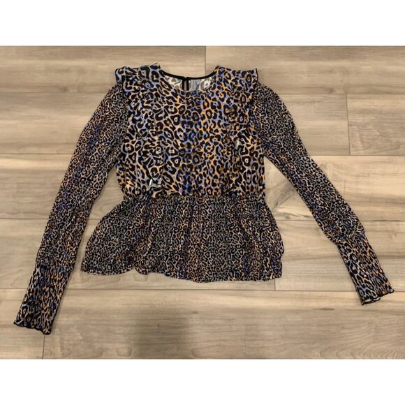 Anthropologie Bl^nk Moira Ruffled Peplum Leopard Print Top Size S - Picture 6 of 13